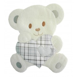 Large Iron-on Patch - Teddy Bear with Heart - Grey